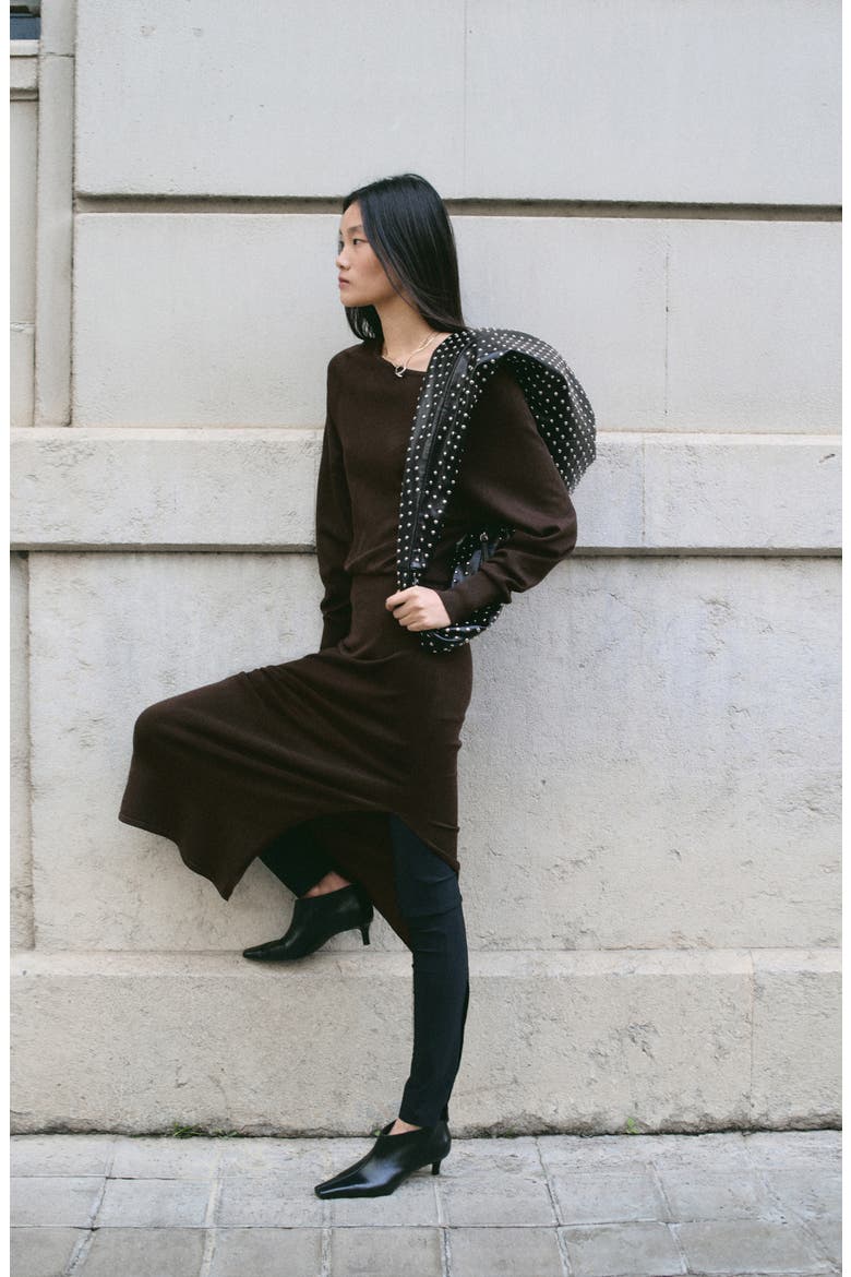 Fine Knit Blouson Sweater Dress, Alternate, color, CHOCOLATE