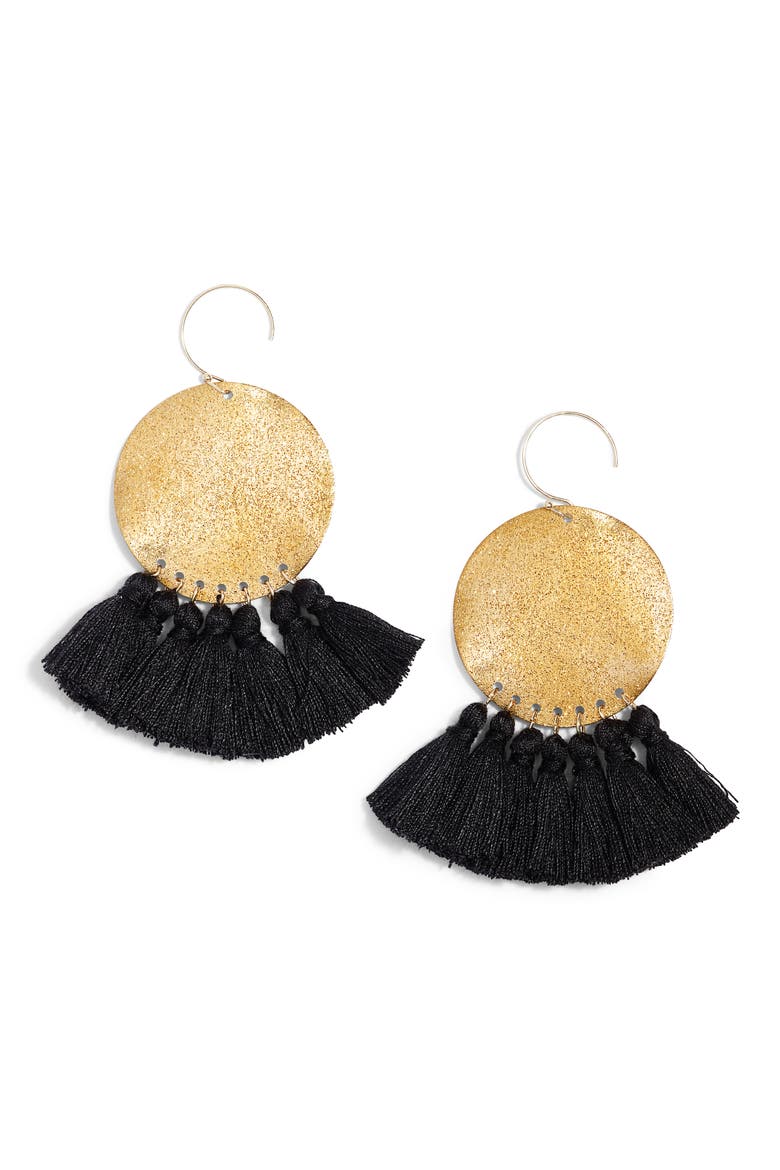Lunar Tassel Earrings, Main, color, GOLD/ BLACK