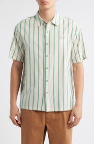 Brixton Cru Oxford Stripe Short Sleeve Cotton Blend Button-Up Shirt