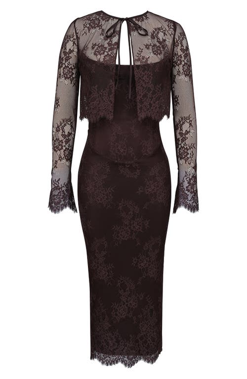 House Of Cb Larra Lace Tie Neck Long Sleeve Midi Dress & Bolero Jacket In Chocolate Plum