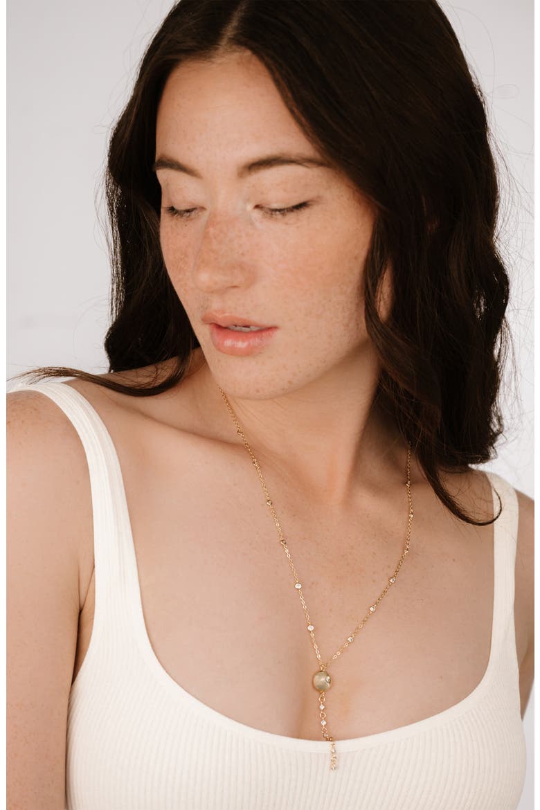 Polished Pebble Cubic Zirconia Station Y-Necklace, Alternate, color, GOLD