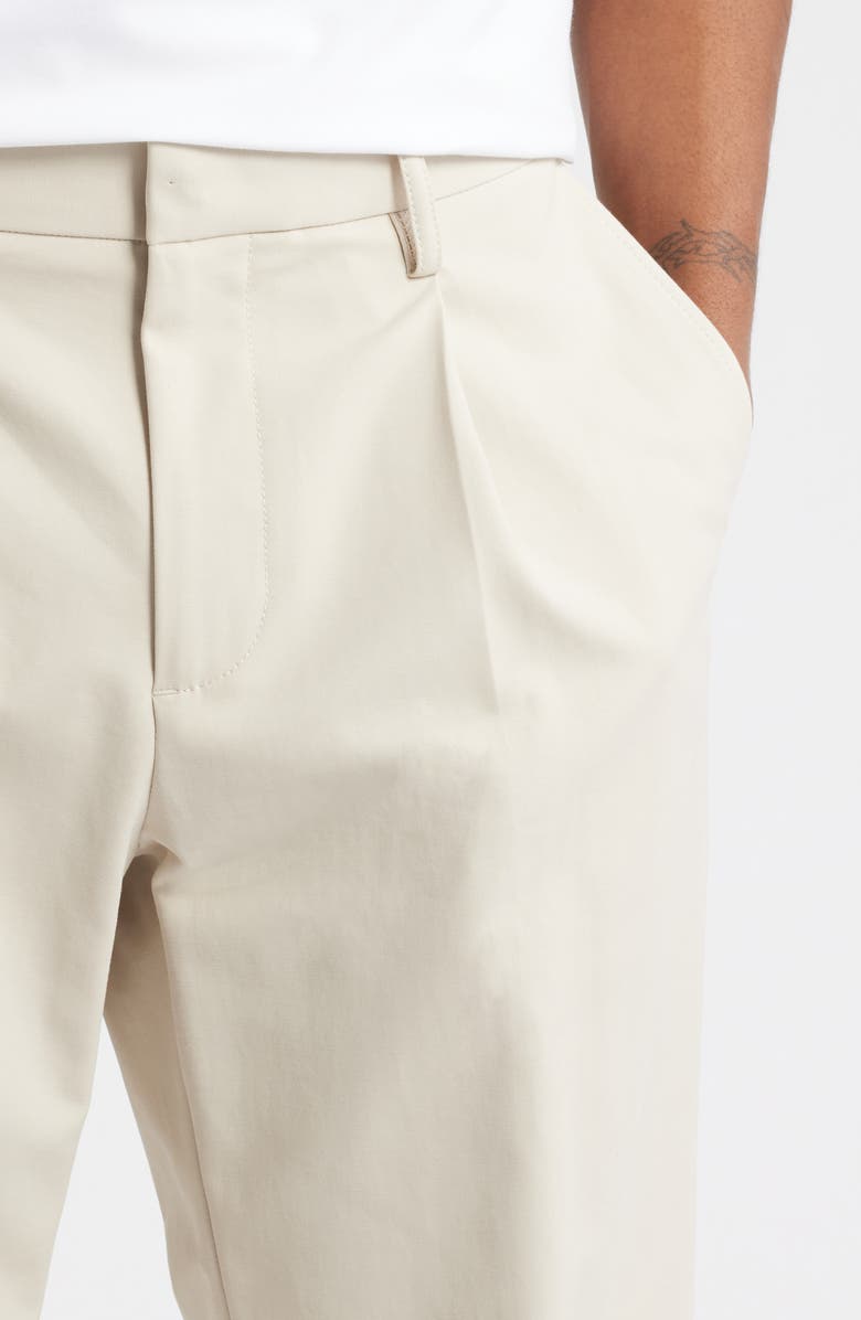 Open Edit Pleated Straight Leg Stretch Cotton Pants, Alternate, color, Beige Birch