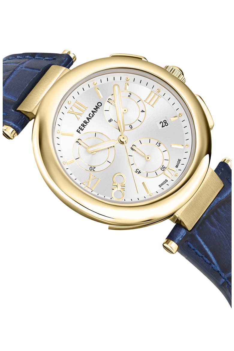 Croc-Embossed Leather Strap Chronograph Watch, 40mm, Alternate, color, IP GOLD