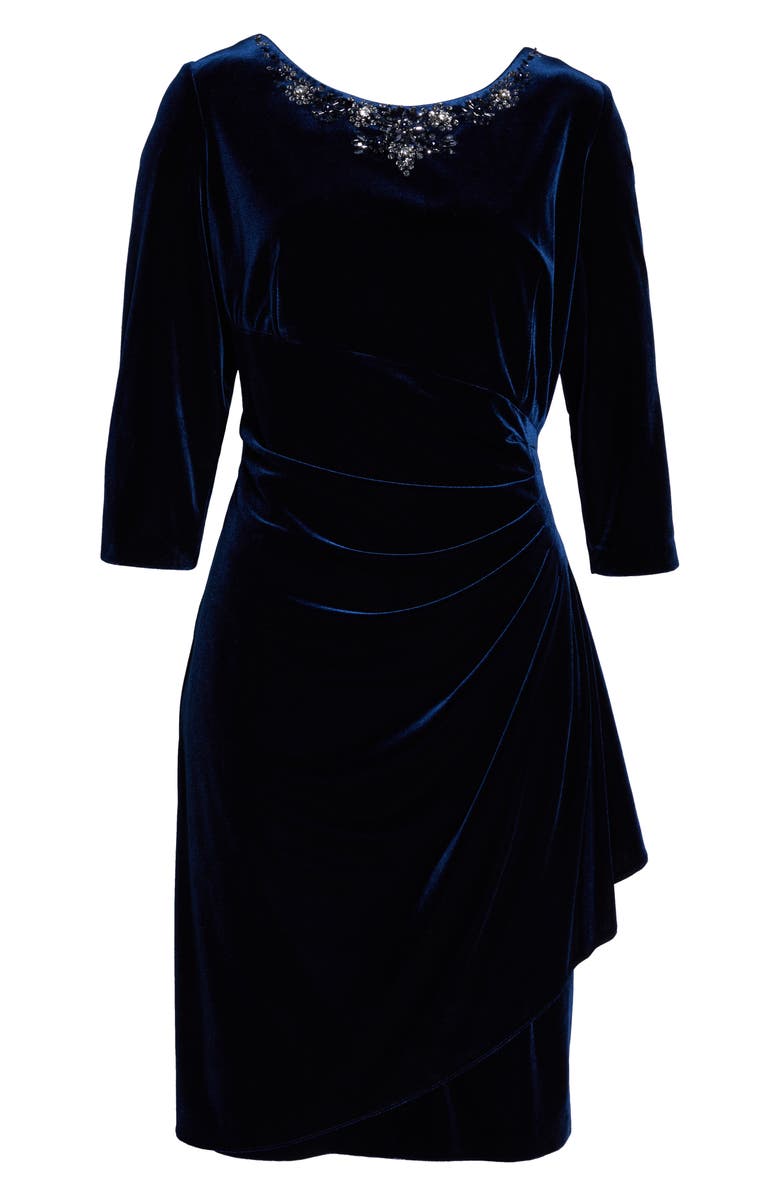 Alex Evenings Beaded Side Ruched Velvet Cocktail Dress, Alternate, color, 