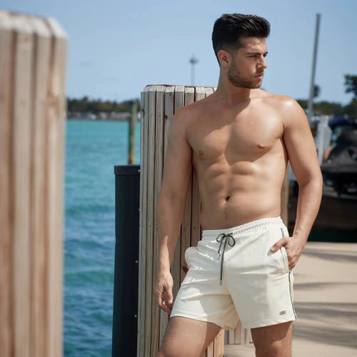 Le Club Resortwear 7" Le Club Mens Swim Trunk In Beige Hybrid