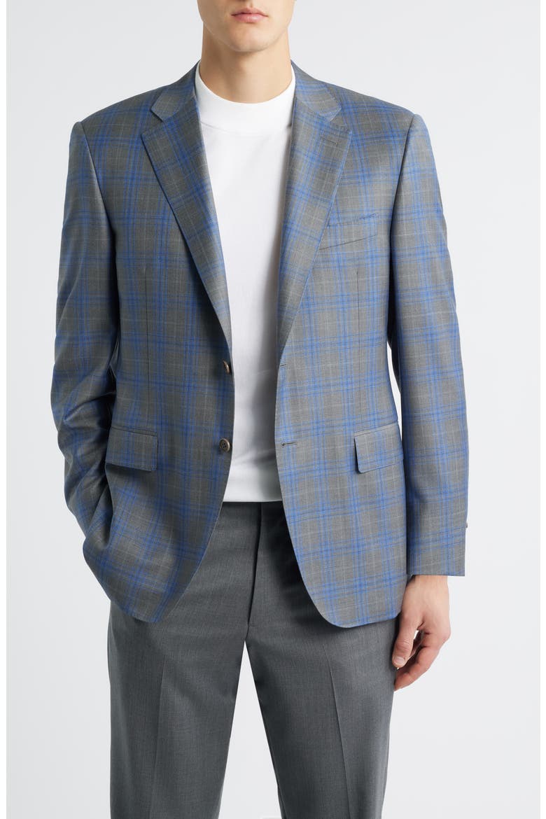 Siena Regular Fit Grey Shadow Check Wool Sport Coat, Main, color, GREY