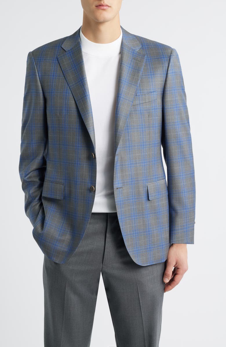 Canali Siena Regular Fit Grey Shadow Check Wool Sport Coat, Main, color, Grey