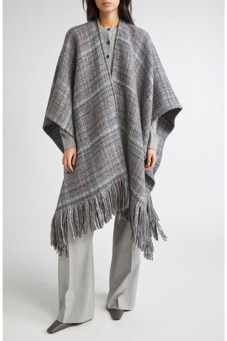 Plaid Wool Cape, Main, color, GREY