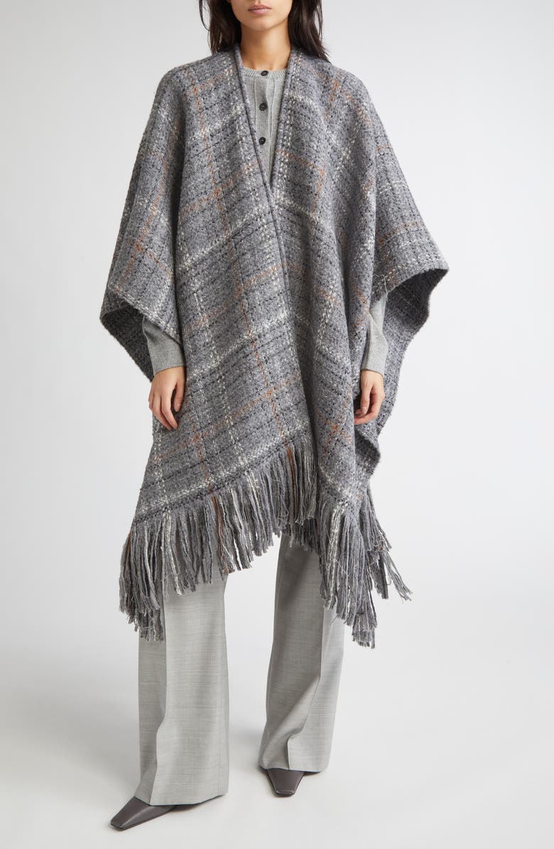 Johnstons of Elgin Plaid Wool Cape, Main, color, Grey