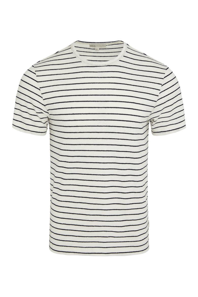Crewneck Stretch Linen T-Shirt, Alternate, color, Midnight/Egret