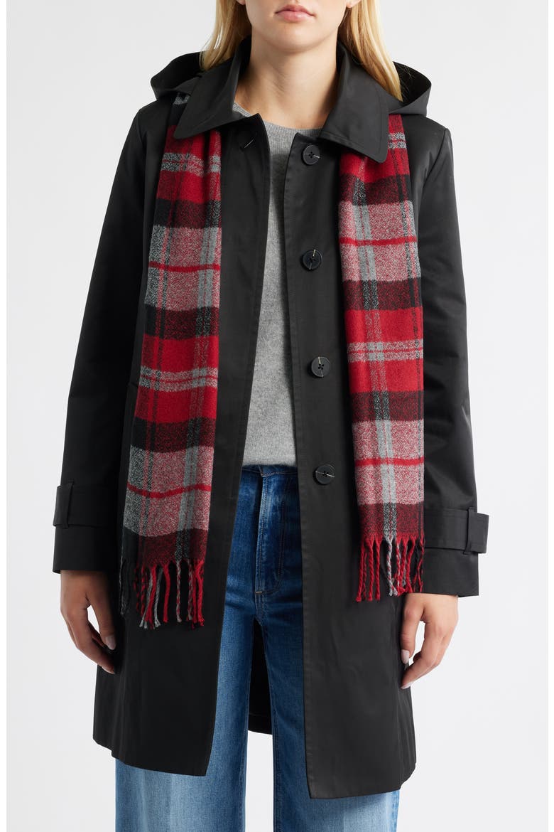 Short Raincoat with Scarf, Alternate, color, BLACK