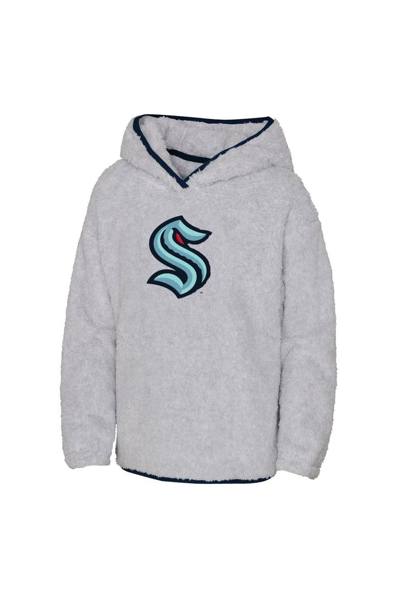 Girls Youth Heather Gray Seattle Kraken Ultimate Teddy Fleece Pullover Hoodie, Alternate, color, Heather Gray