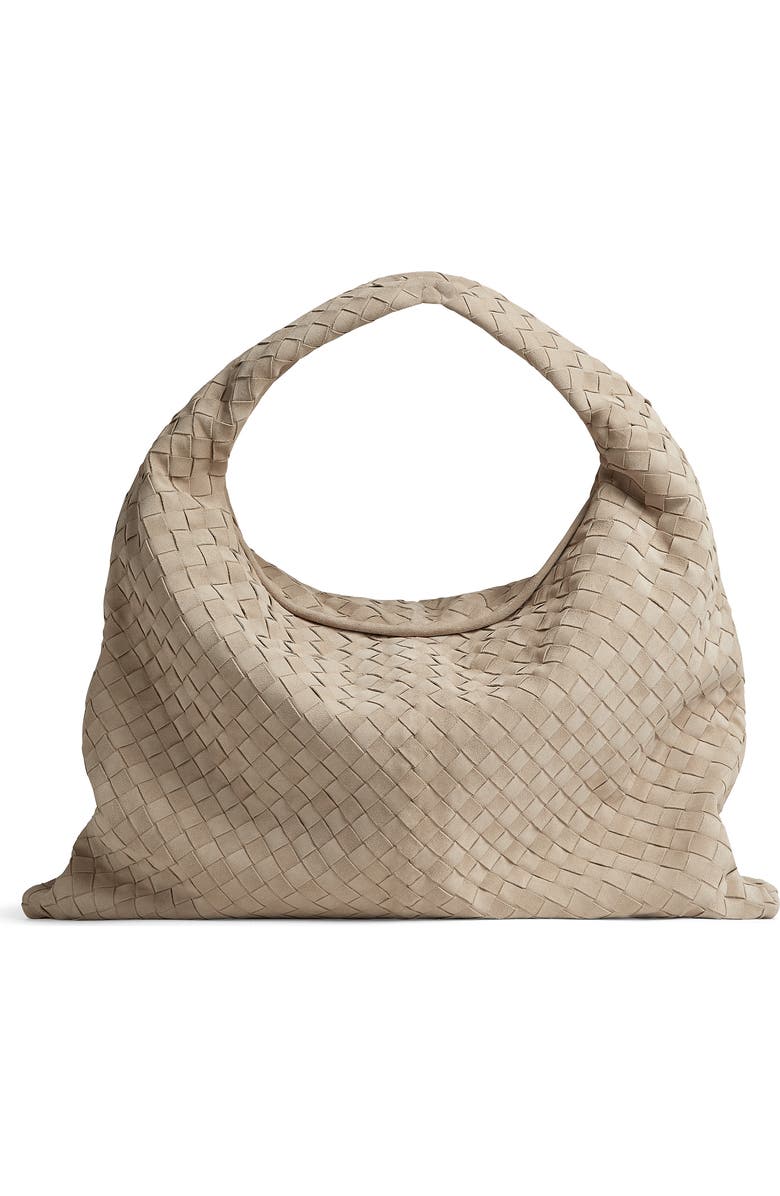 Bottega Veneta Large Hop Intrecciato Suede Hobo Bag, Main, color, 9614 Ecru-Muse Brass