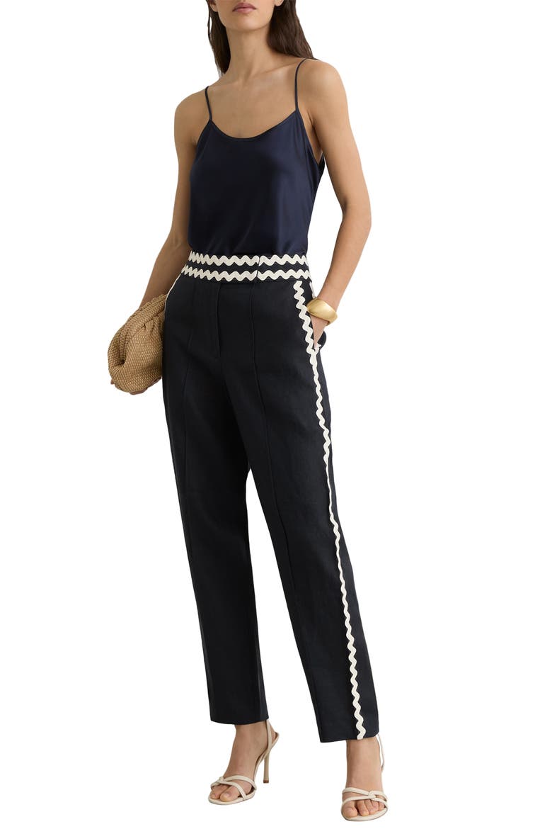 Mila Rickrack Detail Ankle Straight Leg Pants, Alternate, color, NAVY