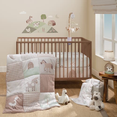 Bedtime Originals Farmyard Friends Sage Green Baby Nursery Fitted Crib Sheet In Blue