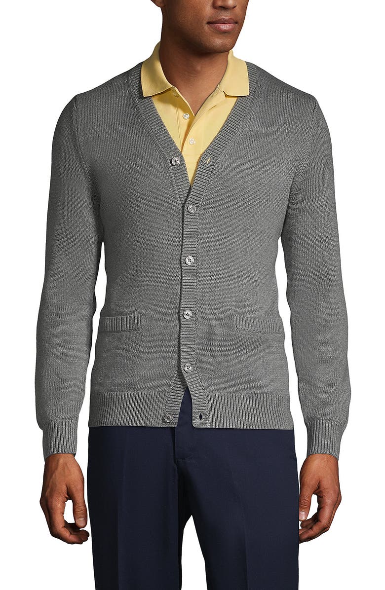 Lands' End School Uniform  Cotton Modal Button Front Cardigan Sweater, Main, color, Pewter Heather