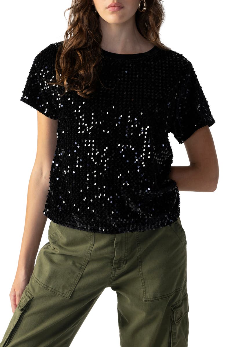 Sanctuary High Shine Perfect Sequin T-Shirt, Main, color, 
