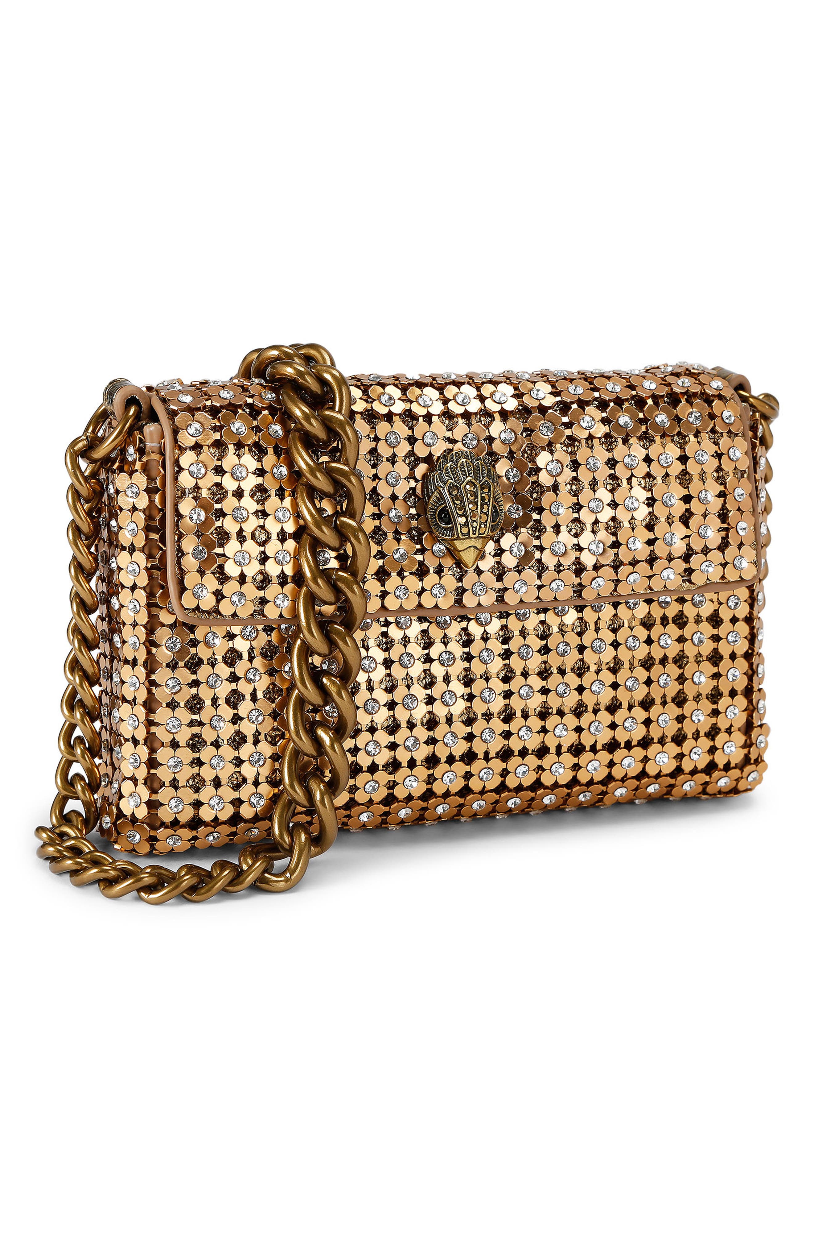 Kurt Geiger London Mini Crystal Flower Party Crossbody Bag, Alternate, color, Gold