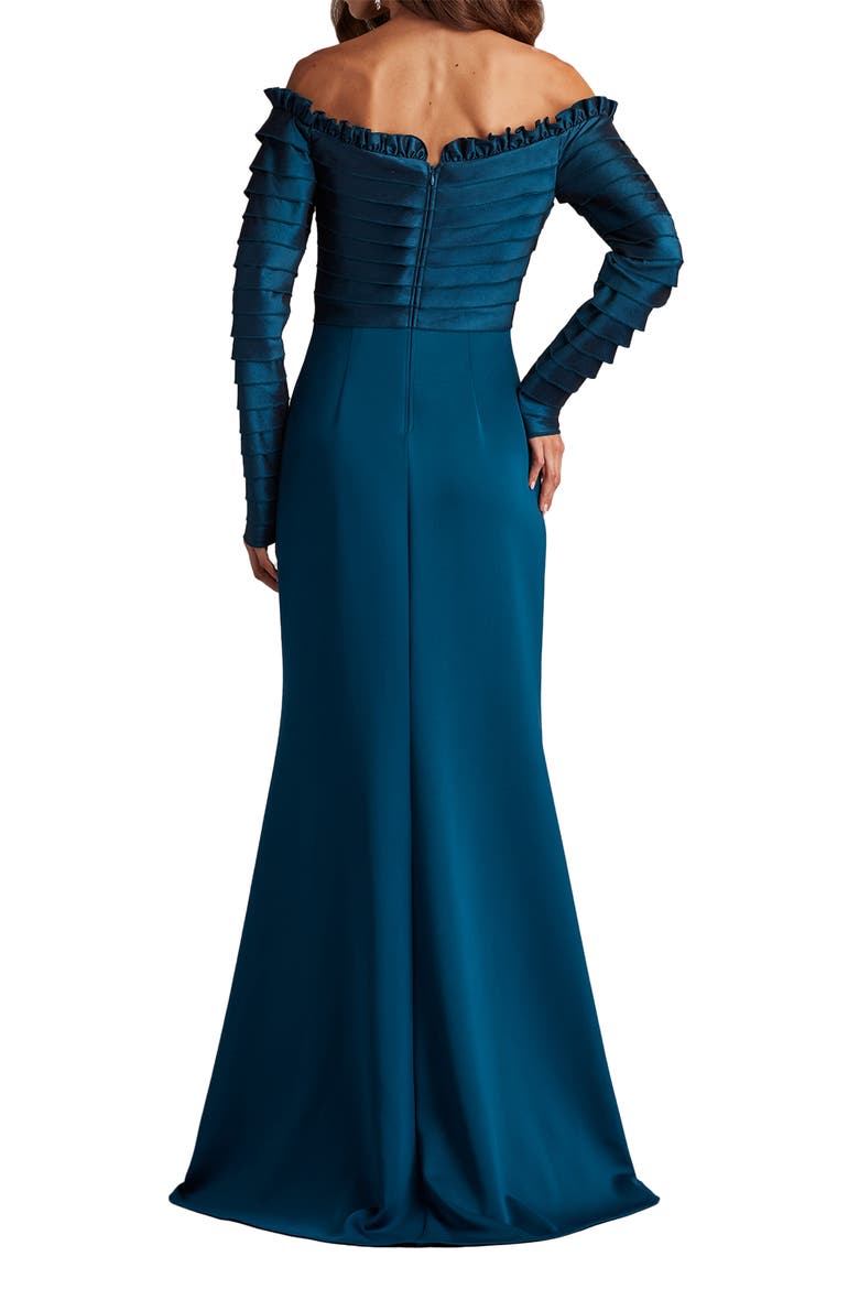 Off the Shoulder Long Sleeve Mermaid Gown, Alternate, color, CERULEAN