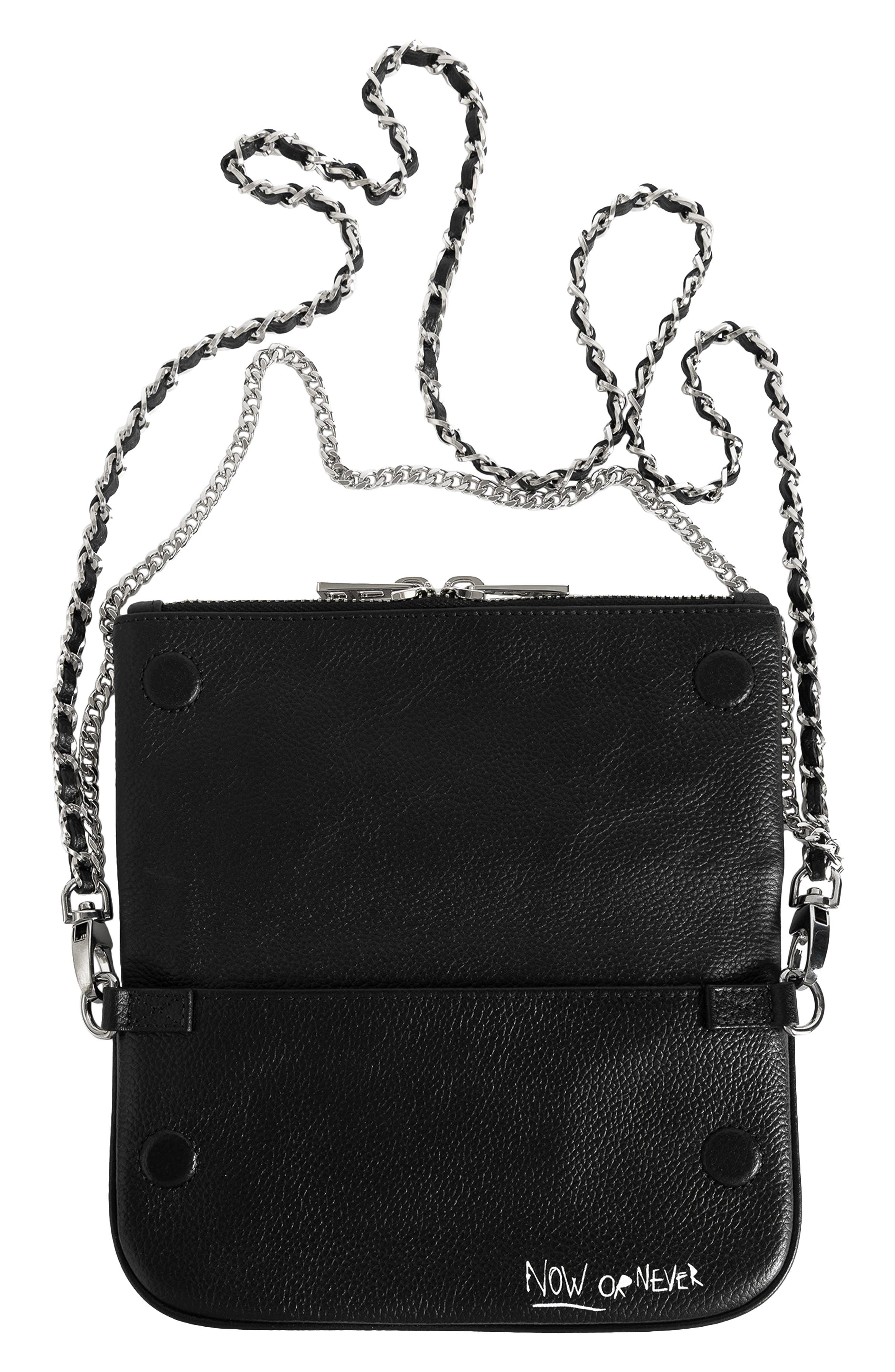 Rock Nano Arty Tag Leather Crossbody Bag, Alternate, color, BLACK