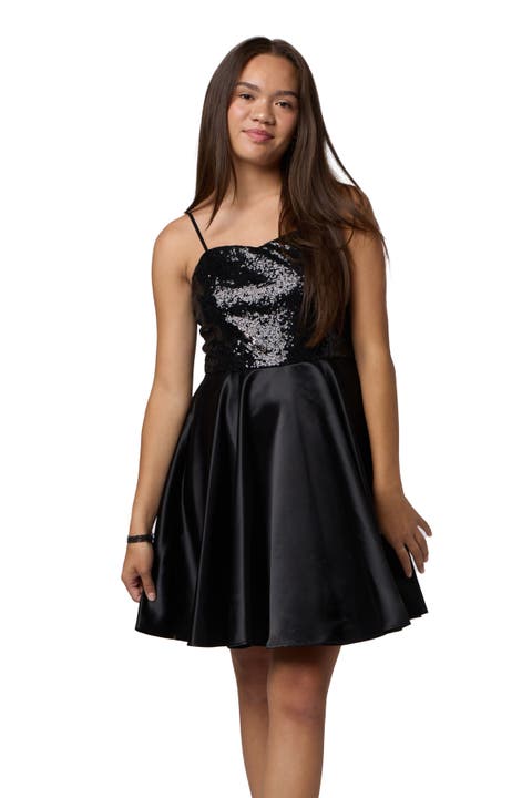 Sequin and Satin Party Dress in Longer Length (Big Kid)