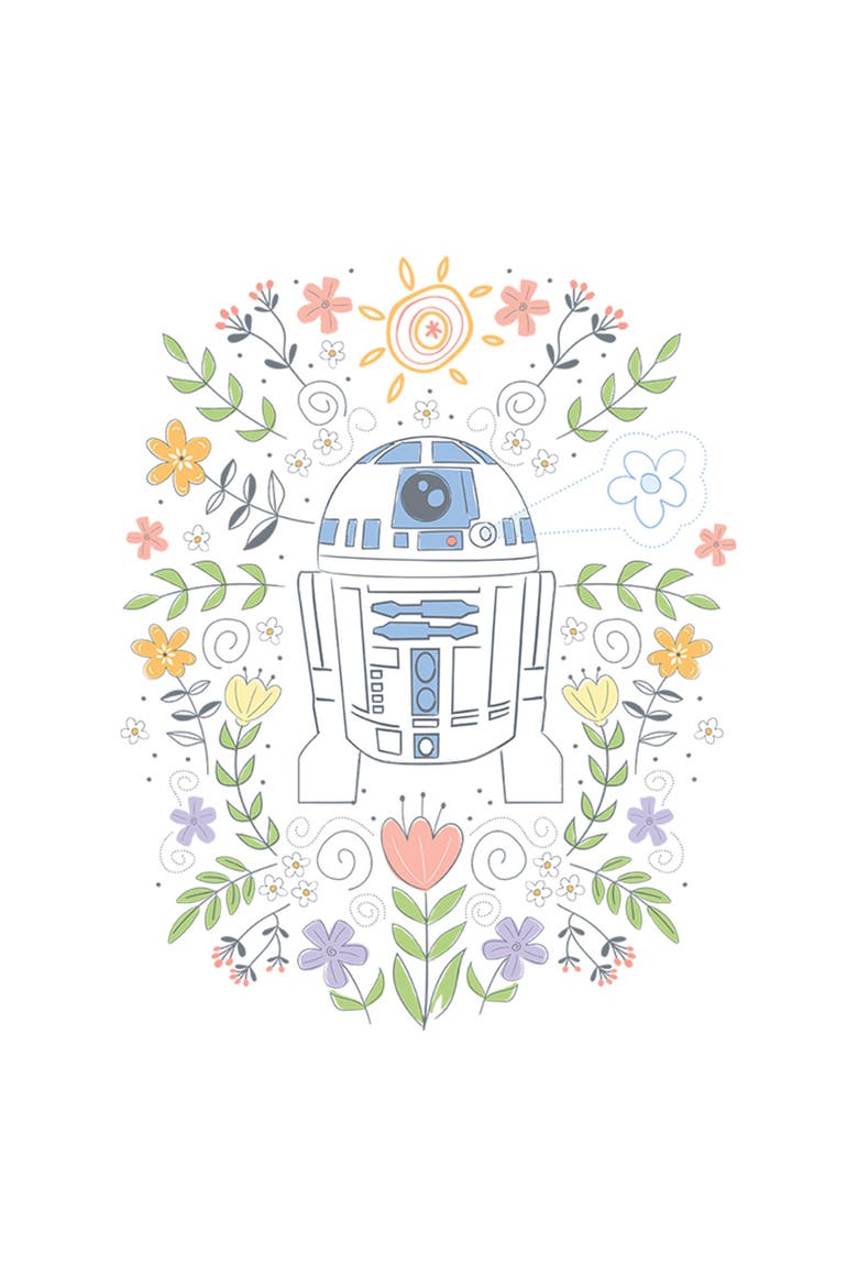Girl's Star Wars R2-D2 Spring Flowers  Graphic T-Shirt, Alternate, color, White
