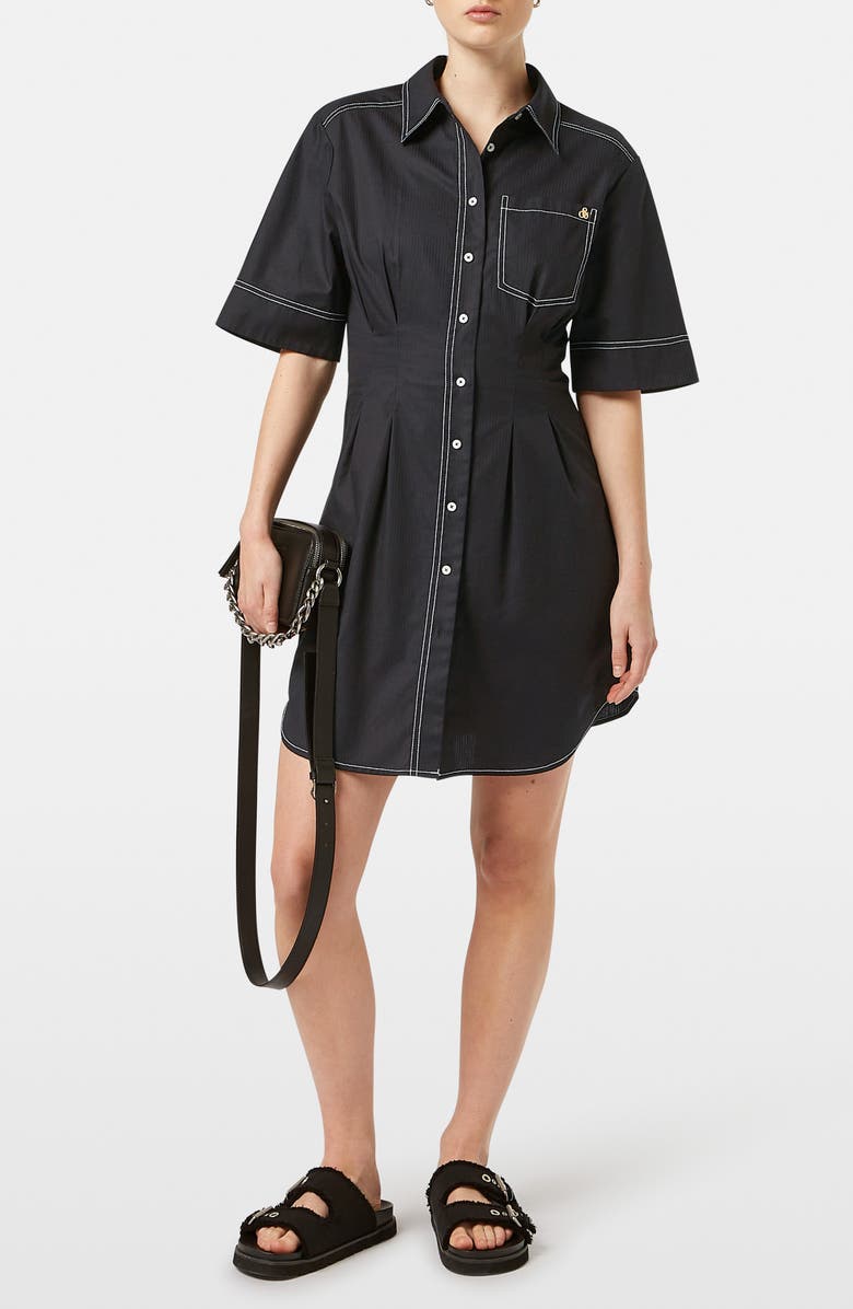 Scotch & Soda Stripe Structured Cotton Shirtdress, Main, color, Black