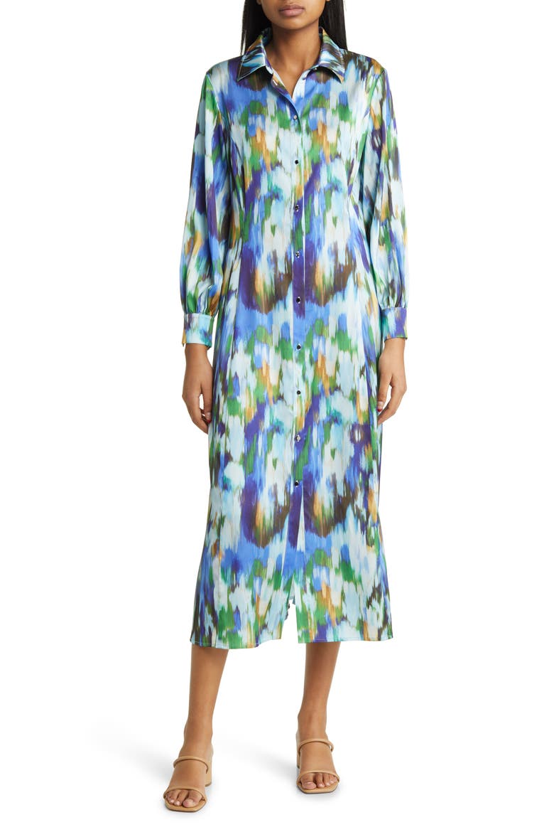 Watercolor Shirtdress, Main, color, SATN SKY/ MUL