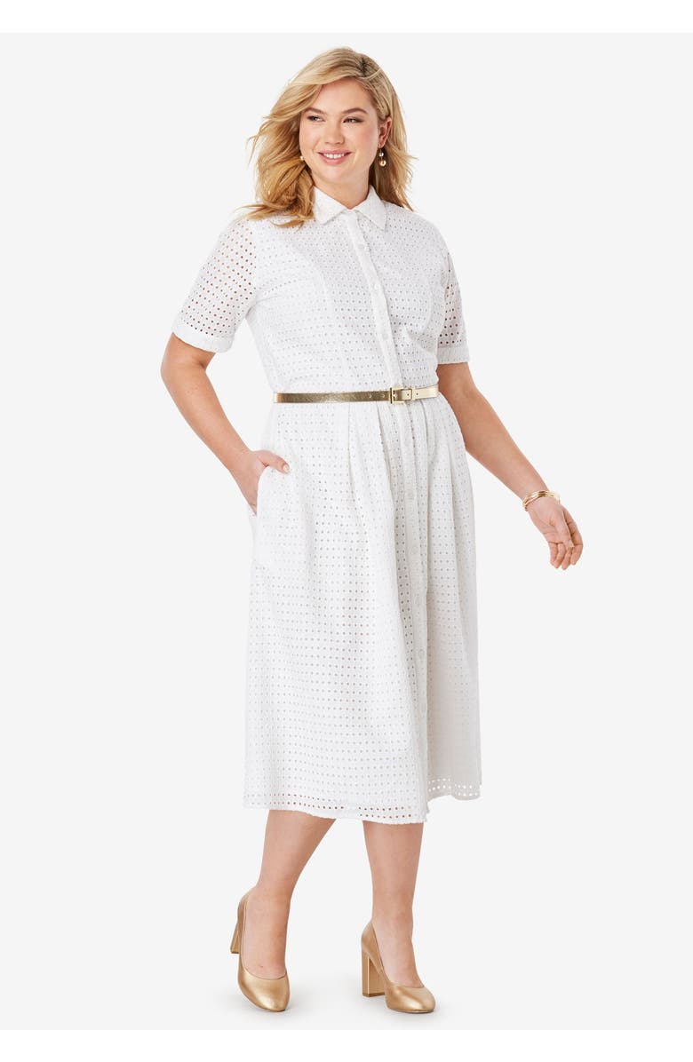 Jessica London Eyelet Shirt Dress, Alternate, color, Deep Dusk