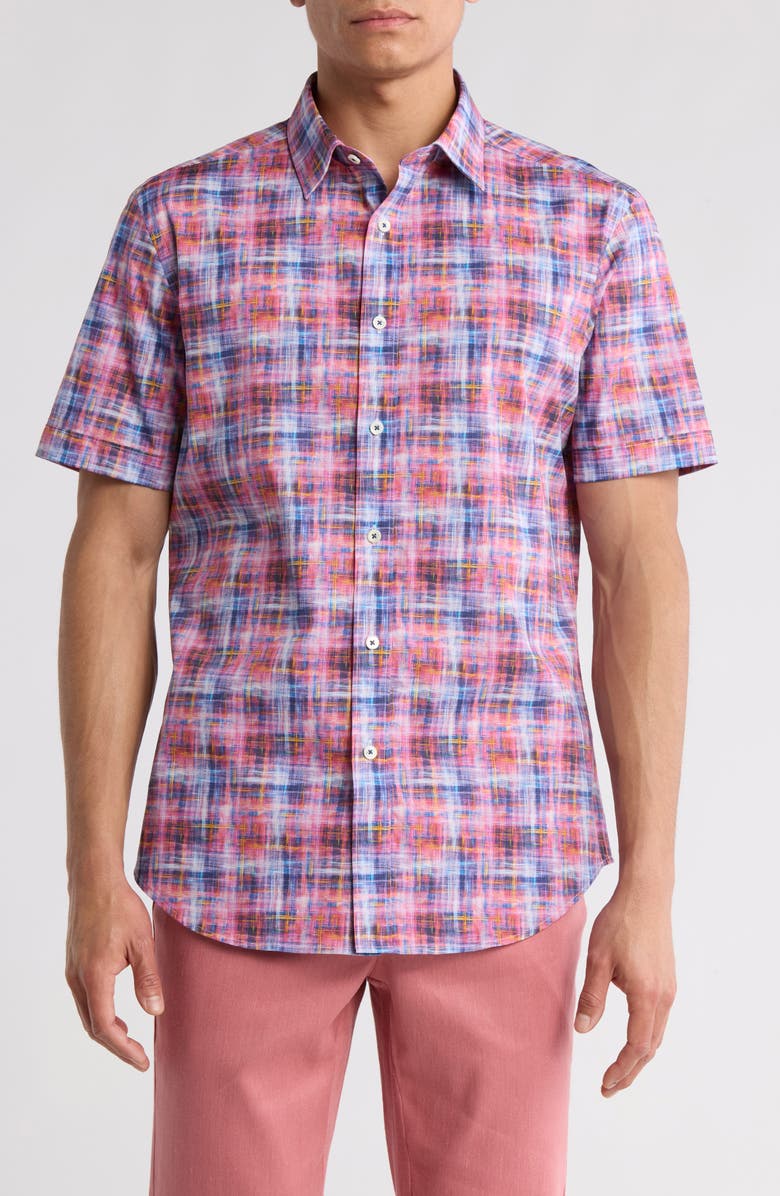 Bugatchi Orson Shaped Fit Short Sleeve Shirt, Main, color, 