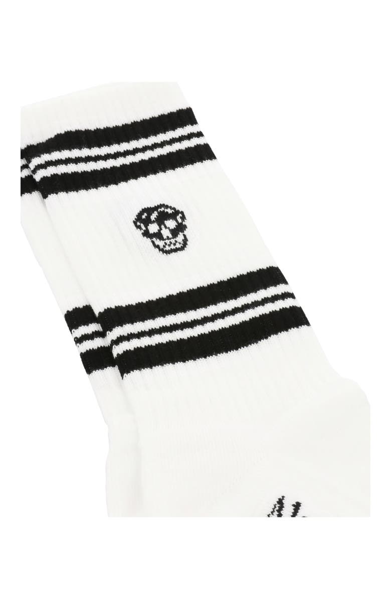 McQueen Stripe Skull Logo Crew Socks, Alternate, color, White Black