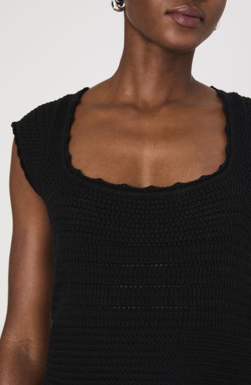 French Connection Nellis Open Stitch Short Sleeve Cotton Sweater In Black