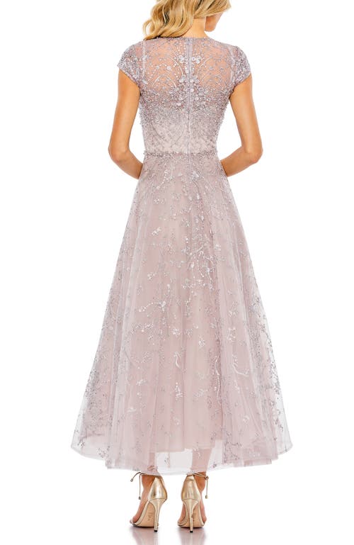 Mac Duggal Embellished High Neck Cap Sleeve A Line Dress In Neutral