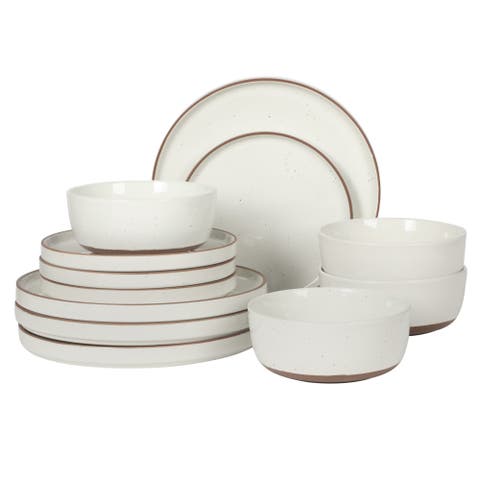 Northrock  12-Piece Stoneware Plates and Bowls Dinnerware Set, Service for 4