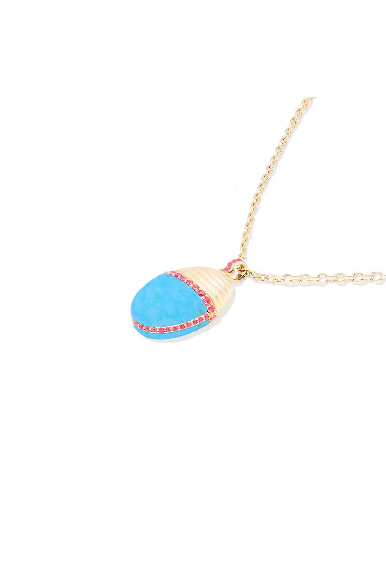 Found Large Cap Pendant Necklace, Main, color, Turquoise & Pink Sapphire-Gold