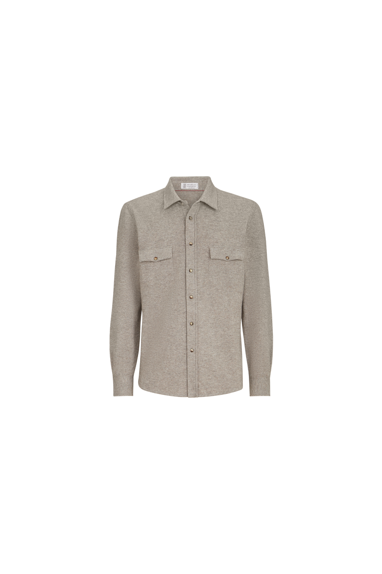 Virgin wool, cashmere and silk knit shirt, Alternate, color, Stone Grey