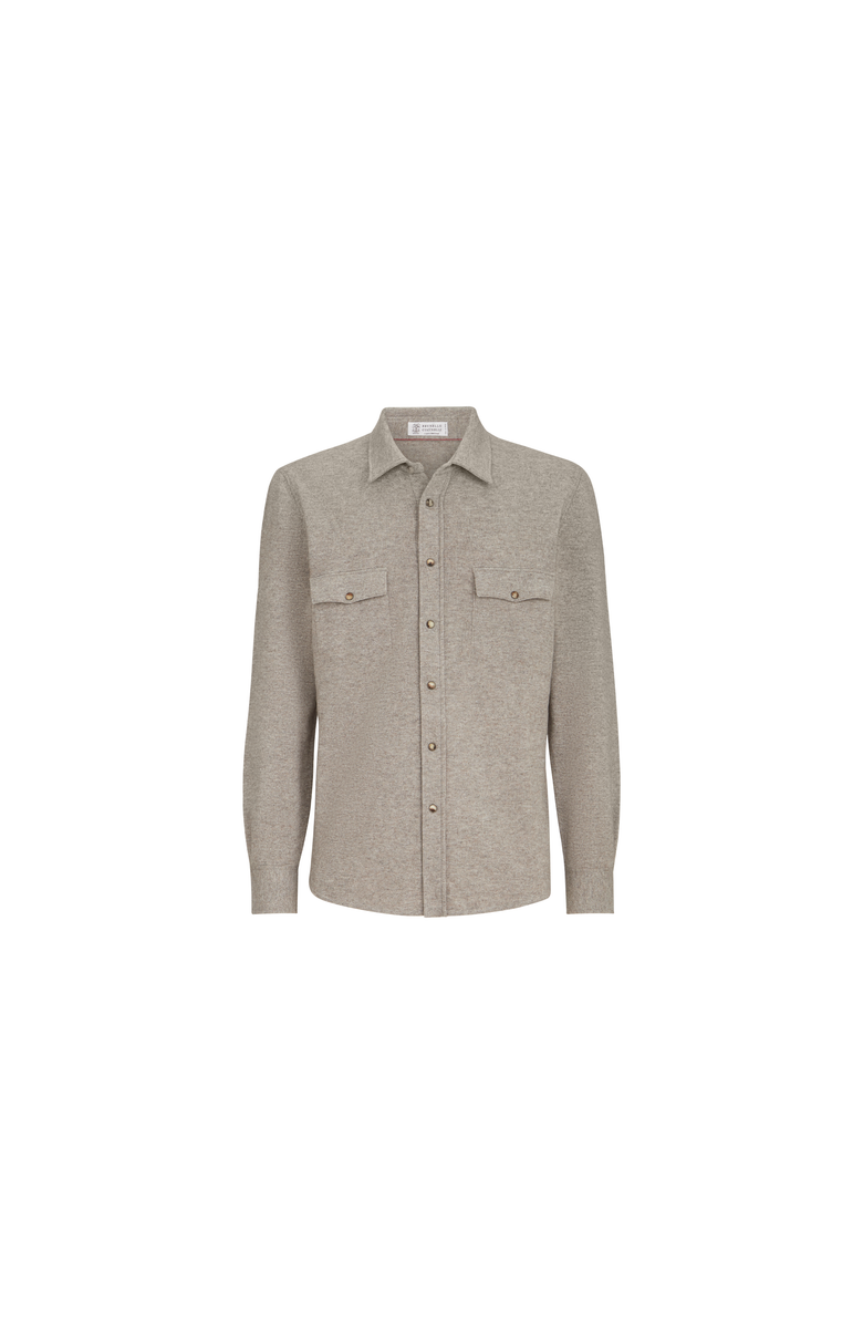 Brunello Cucinelli Virgin wool, cashmere and silk knit shirt, Alternate, color, Stone Grey
