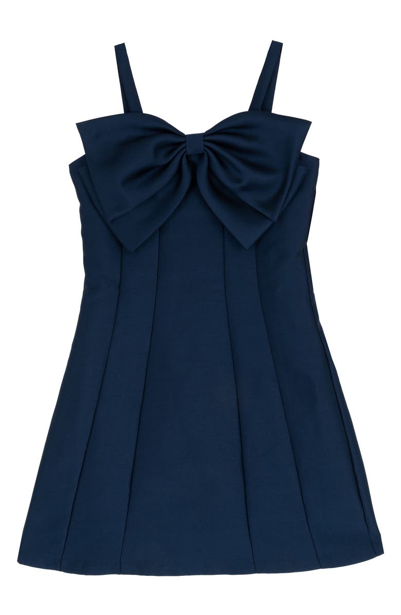 Rare Editions Kids' Bow Paneled Mikado Dress, Main, color, Navy