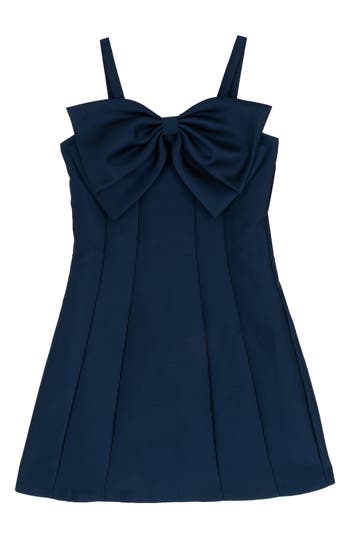 Rare Editions Kids' Bow Paneled Mikado Dress In Blue
