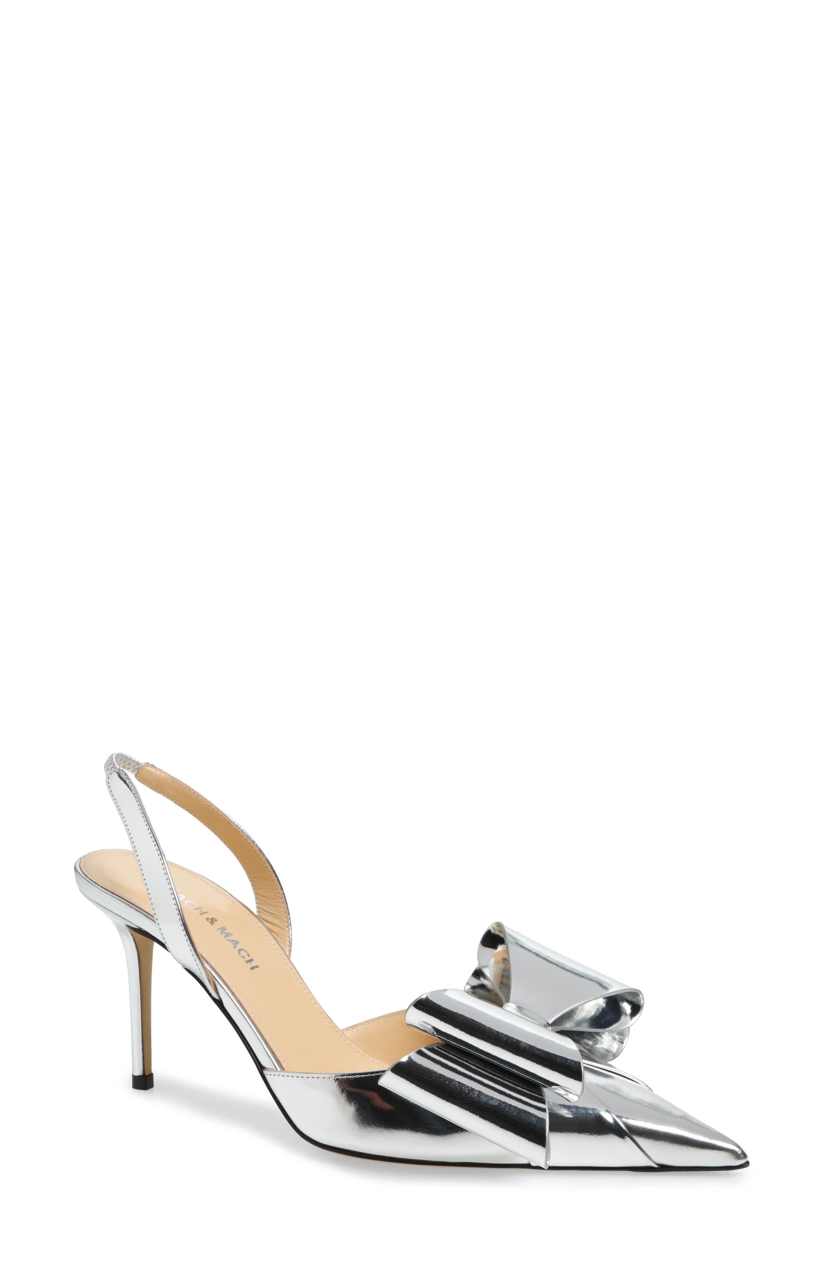 Mach & Mach Le Cadeau Bow Pointed Toe Metallic Slingback Pump, Main, color, 