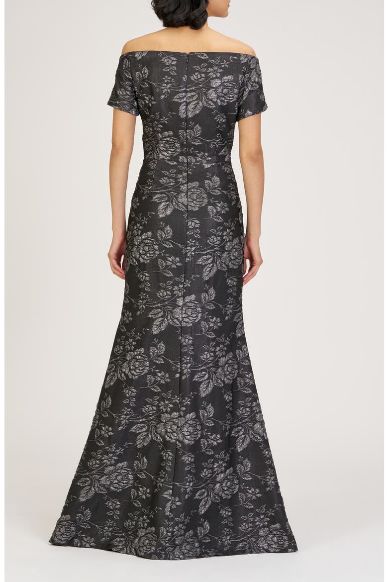 Rosalina Floral Jacquard Mermaid Gown, Alternate, color, BLACK/ SILVER