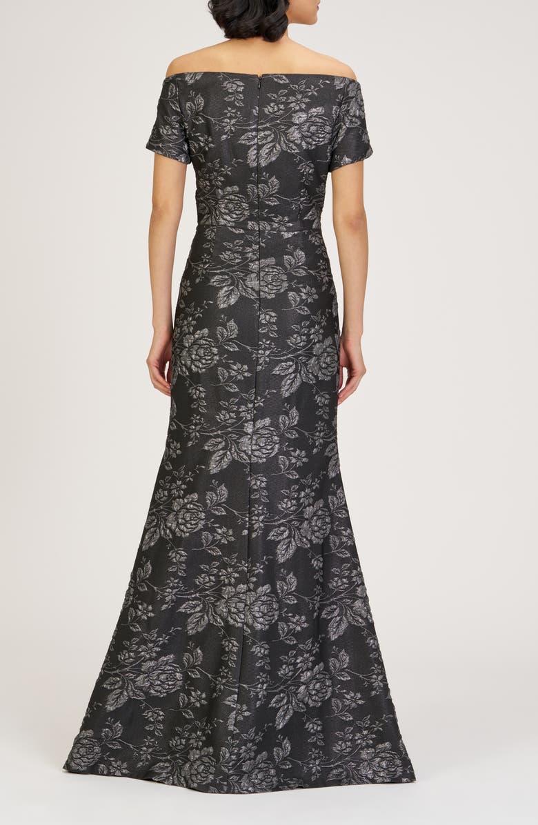 JS Collections Rosalina Floral Jacquard Mermaid Gown, Alternate, color, Black/ Silver