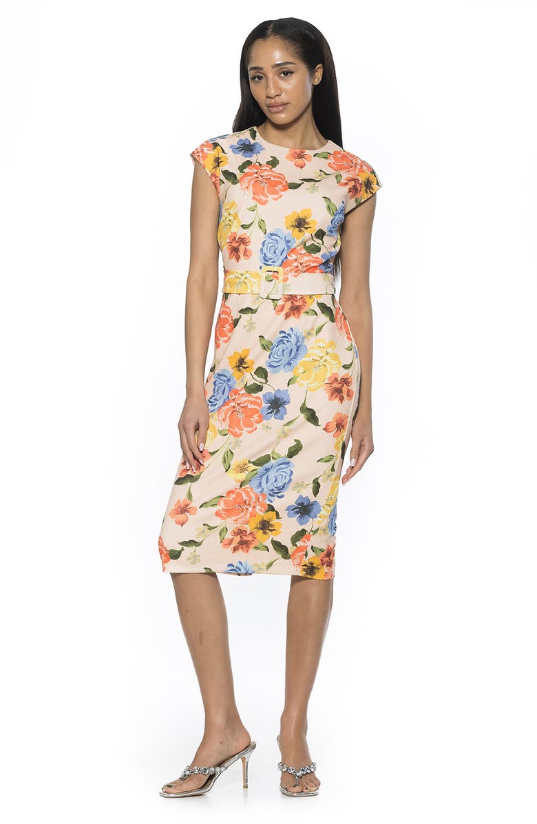 Cap Sleeve Belted Sheath Dress