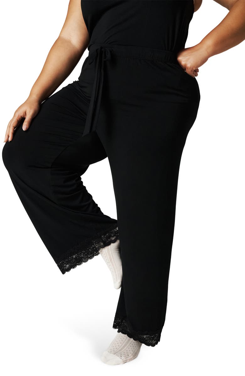 Posh Peanut Lace Pajama Pants, Main, color, Black