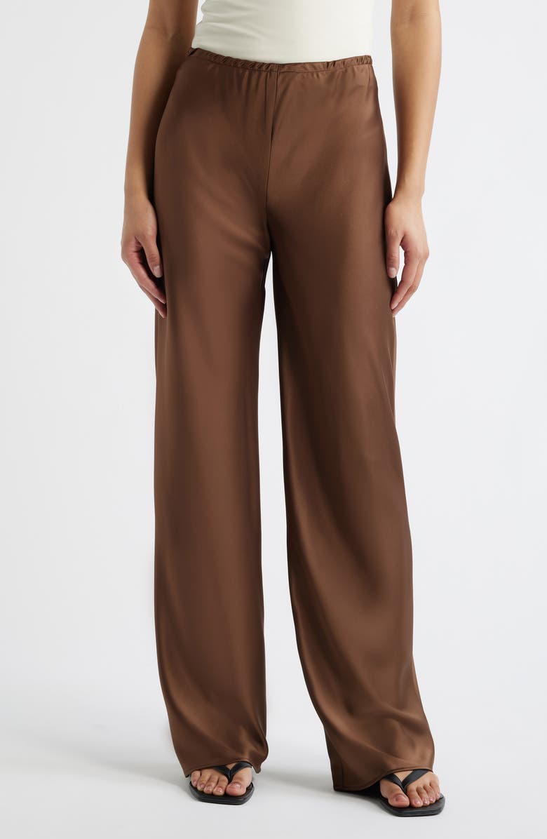 Reformation Gale Bias Cut High Waist Satin Pants, Main, color, Pinecone