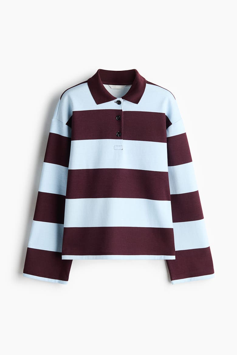 Cotton-blend Polo Shirt, Alternate, color, Light blue/burgundy striped