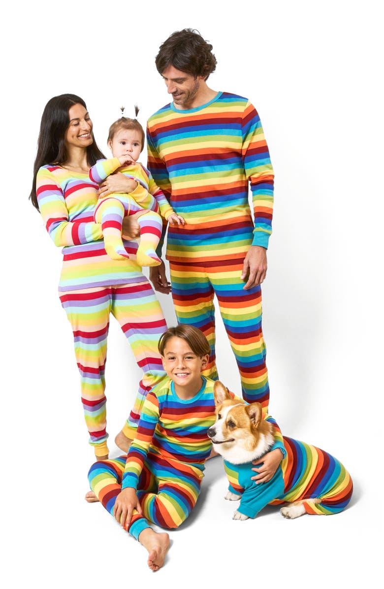 Leveret Kids Short Sleeve Cotton Striped Matching Family Pajamas, Alternate, color, Colorful Boys