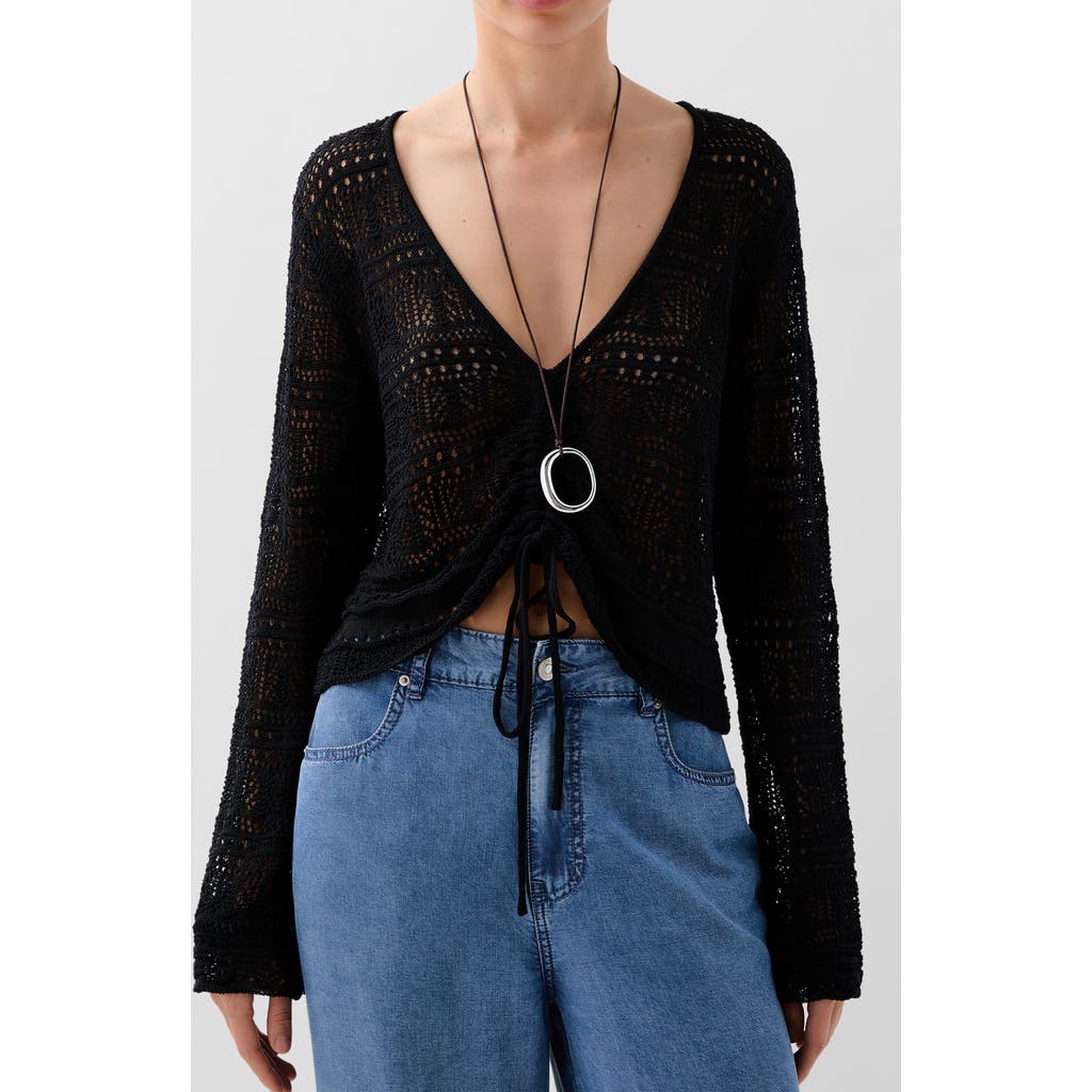 Scalpers Front Pointelle Jumper In Black