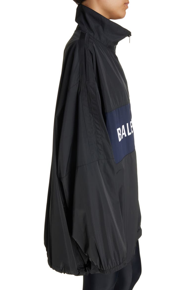 Logo Zip-Up Oversize Jacket, Alternate, color, BLACK