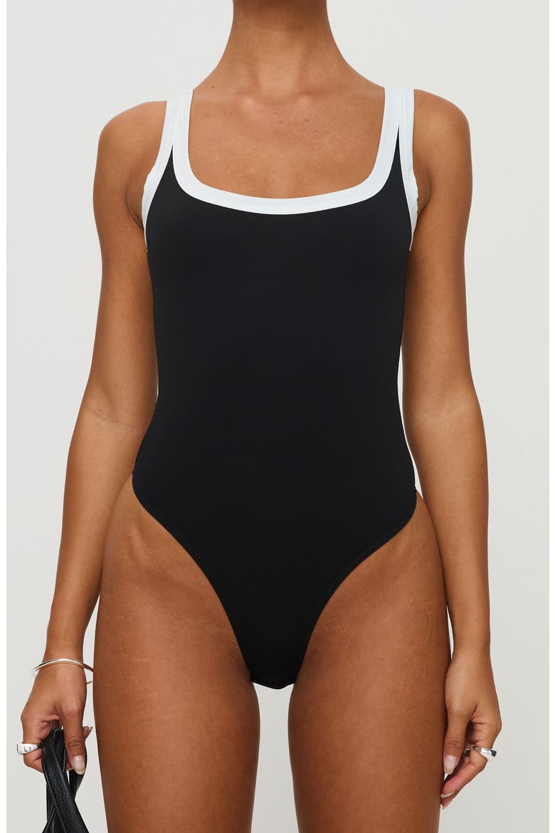 Astrea Contrast Trim Bodysuit, Alternate, color, BLACK / WHITE